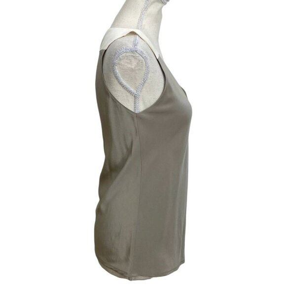 JUDITH & CHARLES TAUPE GRAY IVORY WHITE SILK COLORBLOCK V-NECK SLEEVELESS BLOUSE - Picture 2 of 7